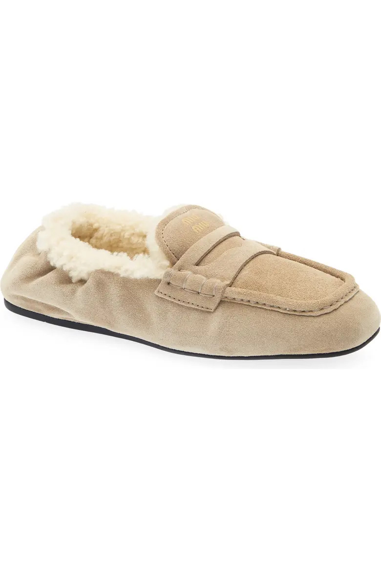 Miu Miu Ruches Genuine Shearling Lined Loafer (Women) | Nordstrom | Nordstrom