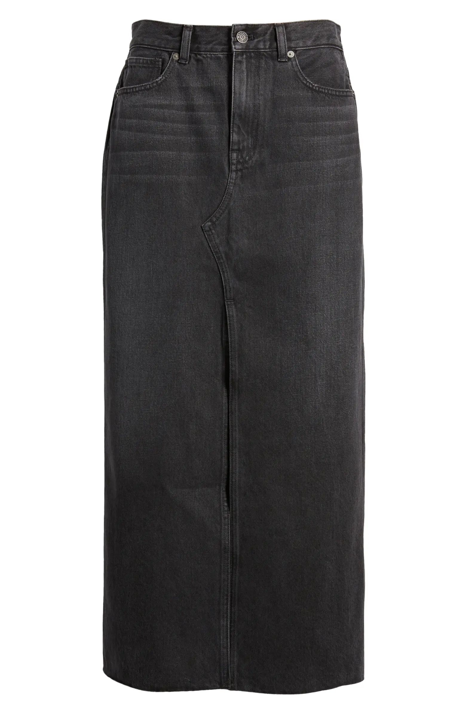 Madewell Raw Hem Mid Rise Denim Midi Skirt | Nordstrom | Nordstrom