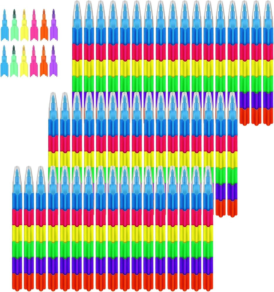 Outus 50 Pieces 6 Colors Stacking Crayons Buildable Crayons Colorful Block Crayon for Preschool A... | Amazon (US)