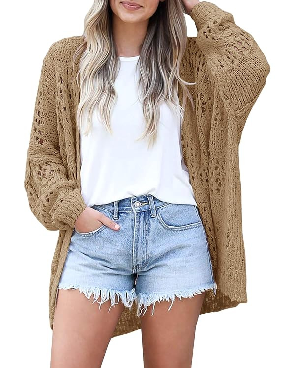 Mafulus Women's Crochet Cardigan Kimono Boho Long Sleeve Lightweight Soft Oversized Open Front Kn... | Amazon (US)