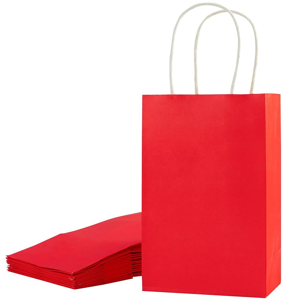 SUNCOLOR 12-Pack Red Gift Bags with Handles – 8" Recyclable Small Paper Goodie Bags for Party F... | Amazon (US)