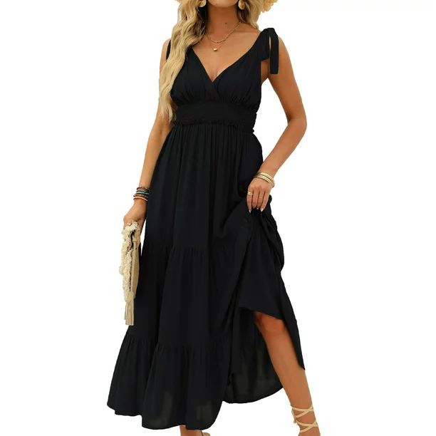 DEEP SELF Sundresses for Women Maxi Dresses V Neck Boho Flowy Strappy Long Dress Summer Plus Size... | Walmart (US)