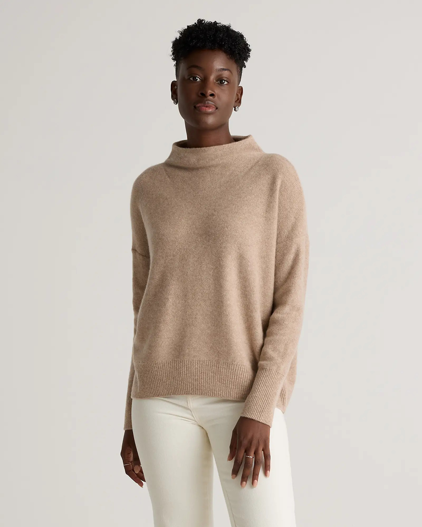 Mongolian Cashmere Funnel Neck Sweater in Oatmeal | Quince