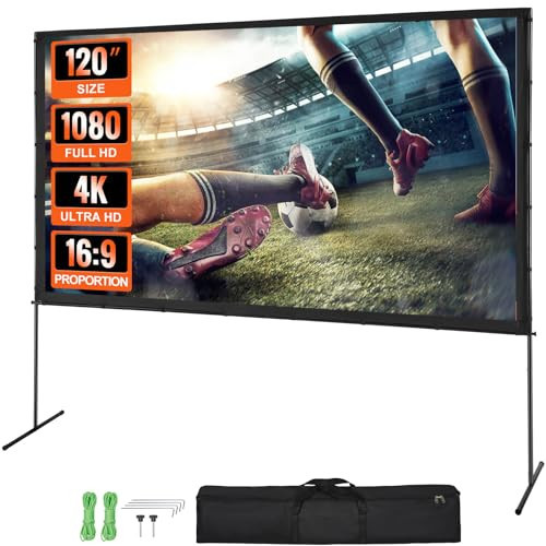 VEVOR Projector Screen with Stand, 120 inch 16:9 4K 1080 HD Outdoor Movie Screen with Stand, Wrinkle-Free Projection Screen with Bar Feet and Carry Bag, for Home Theater Cinema Backyard Movie Night | Amazon (US)