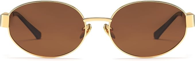 Dollger Trendy Polarized Oval Sunglasses for Women Men Retro Y2k Small Oval Gold Frame Shades | Amazon (US)