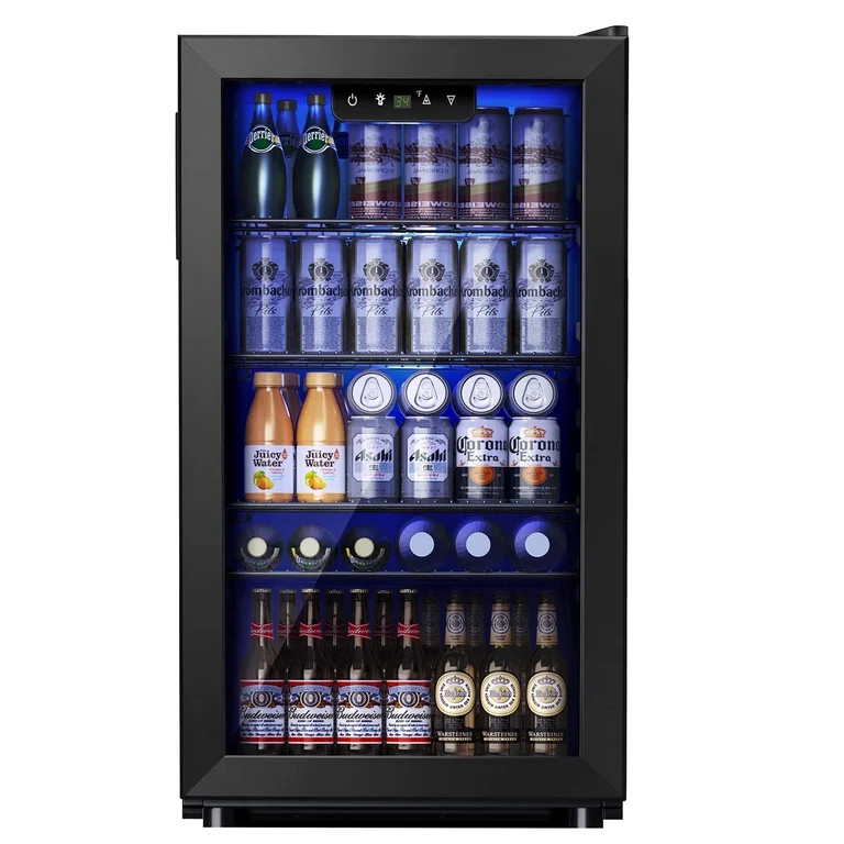 Simzlife 130 Can Beverage Refrigerator with Glass Door for Home, 17.3 in D, 31.3 in H, Black | Walmart (US)