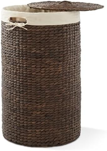 Casafield Round Laundry Hamper with Lid and Removable Liner Bag - Espresso Dark Brown, Woven Wate... | Amazon (US)