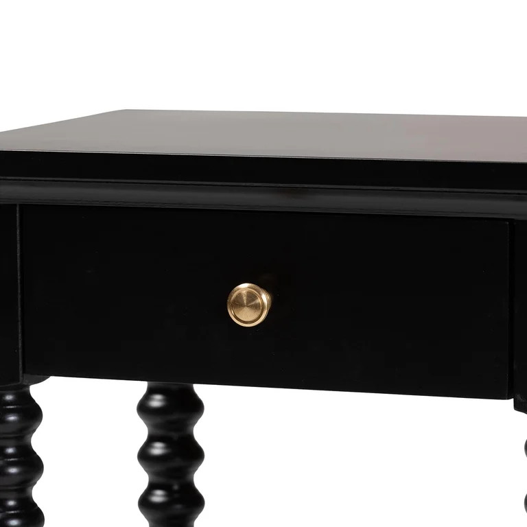 Baxton Studio Terentia Nightstand with Bobbin Legs 1-Drawer Black | Walmart (US)