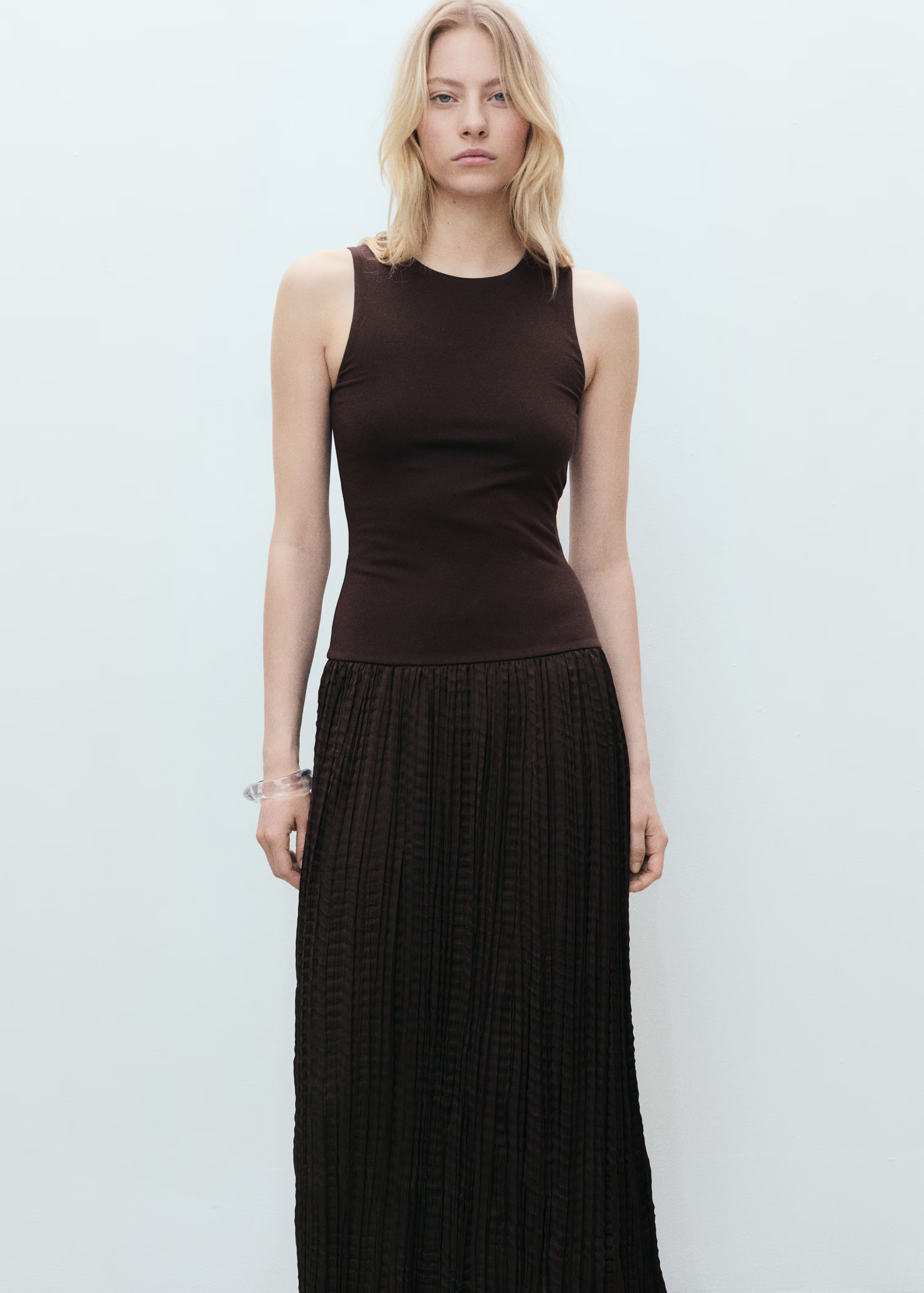 Combined-fabric long dress - Women | MANGO USA | Mango (US/MX/AU)
