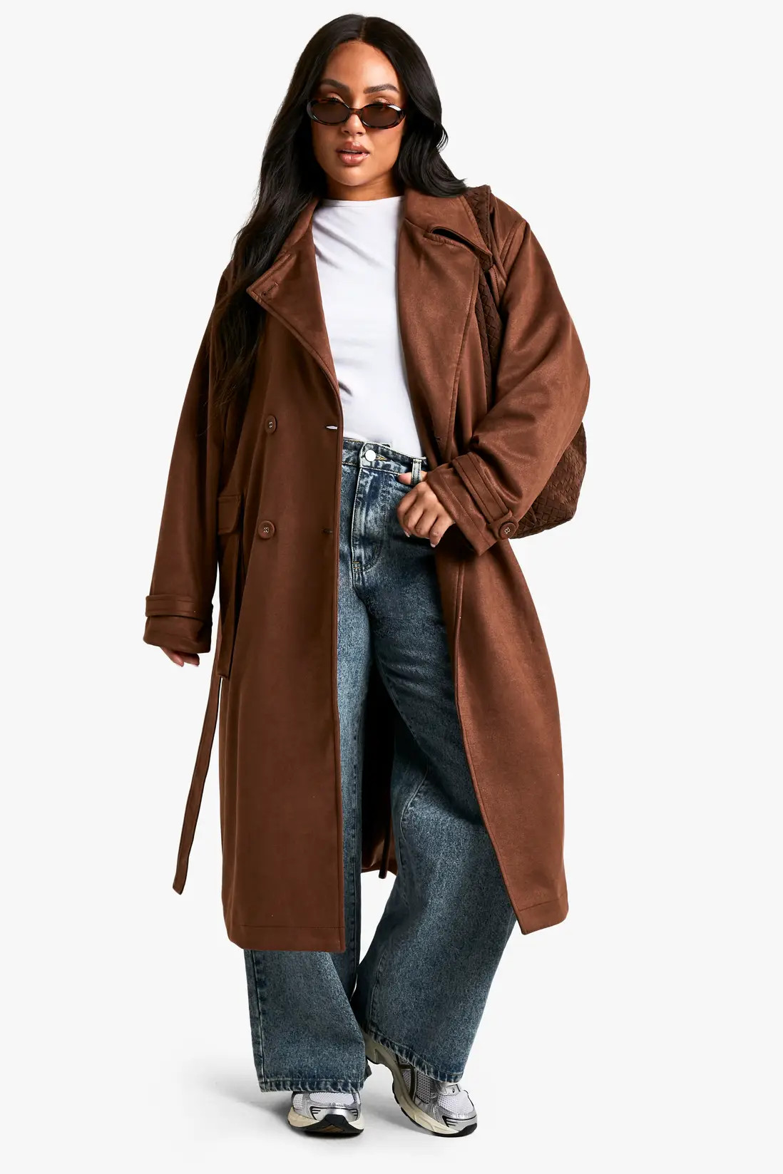 Plus Suede Belted Trench Coat | boohoo (US & Canada)