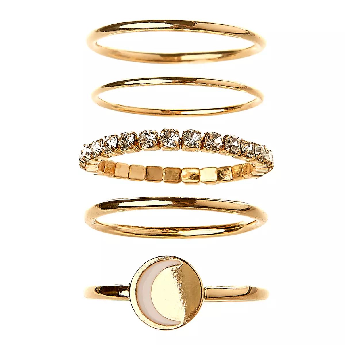 LC Lauren Conrad Gold Tone Simulated Crystal Stretch Band and Moon Signet Ring Set | Kohl's