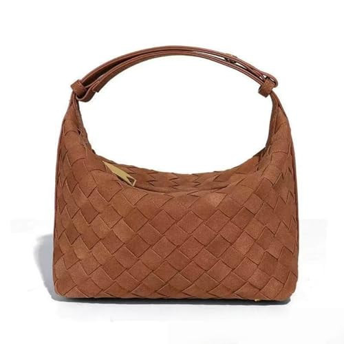 Suede Leather Handbag for Women, Brown Suede Purse, Suedes Shoulder Bag, Small Clutch Handbag with Elegant Top Handle (Brown) | Amazon (US)