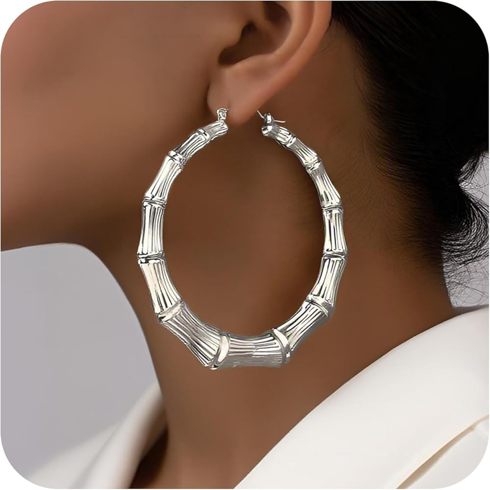 Bamboo Earrings Large Gold Bamboo Hoop Earrings 80s 90s Earring African Jewelry for Women Gifts P... | Amazon (US)
