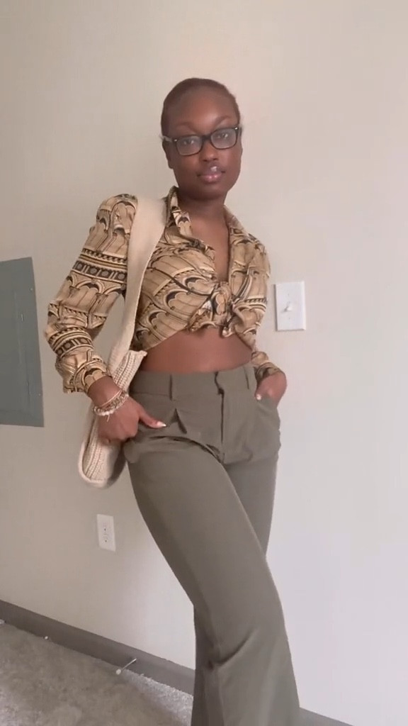 Date Night or Casual Evening Outfit Idea - Brown tones neutral outfit casual button down blouse outfit with olive green slacks perfect for casual chic night out! 

#LTKunder100 #LTKstyletip #LTKFind