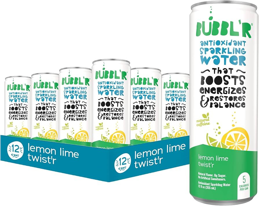 BUBBL'R lemon lime twist'r, Antioxidant Sparkling Water with Natural Caffeine, 0g Sugar, Gluten F... | Amazon (US)