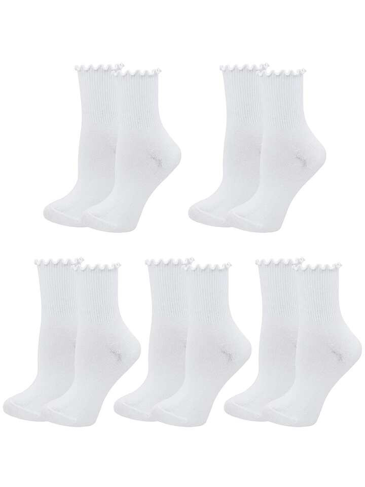 5 Pairs Women White Novelty Cute Ruffled Frilly Ankle Crew Socks | SHEIN