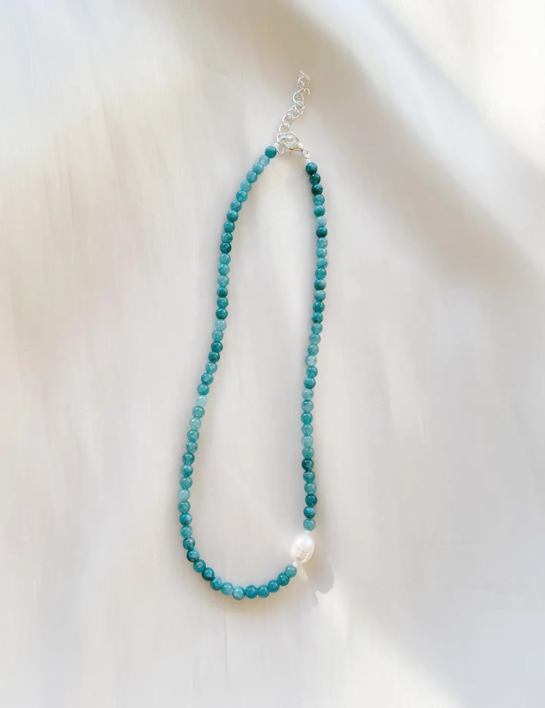 Single Freshwater Pearl Necklace With 4mm Blue Stone Beads - Silver Plated, Sterling Silver, or G... | Etsy (US)