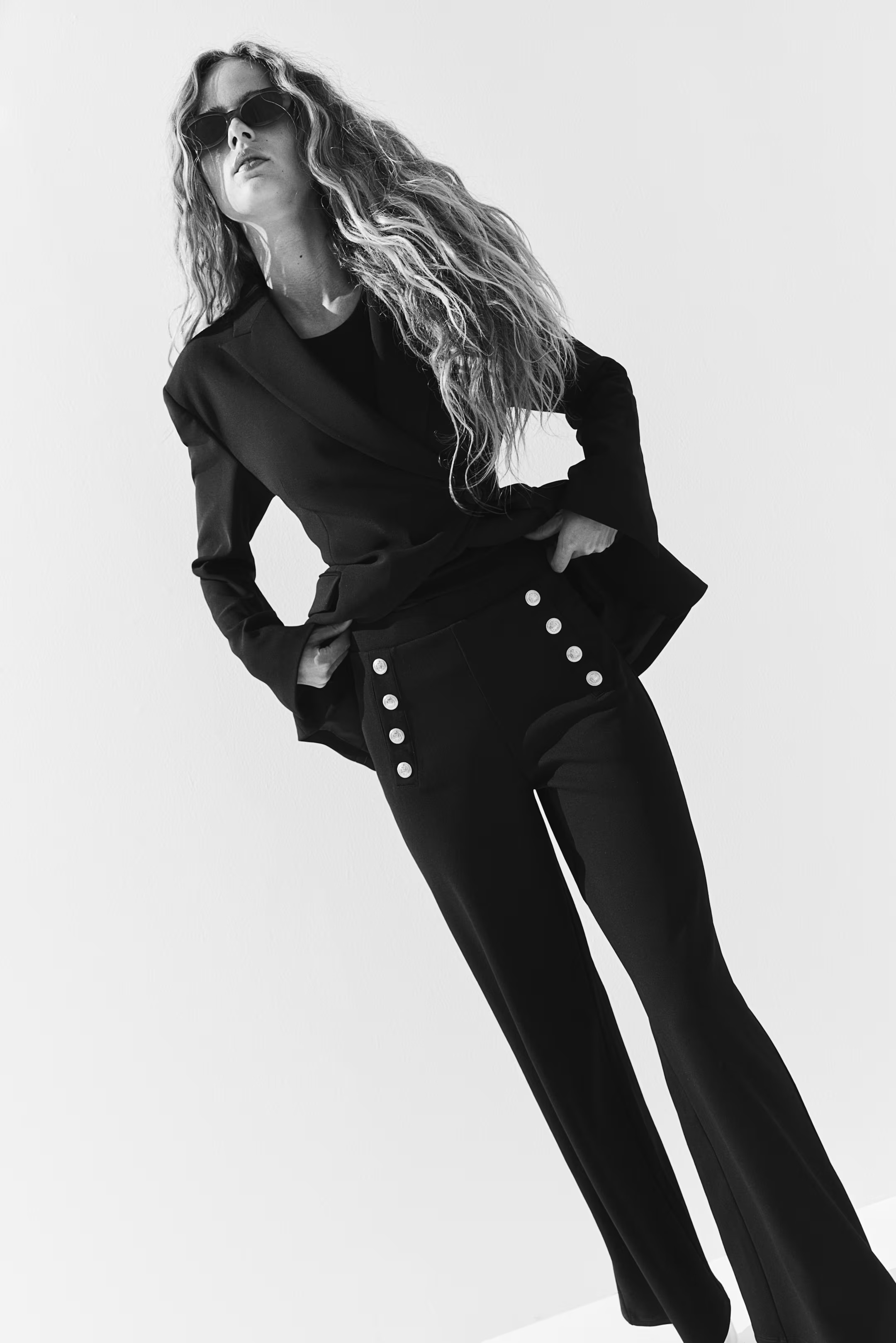 Button-front trousers - Navy blue - Ladies | H&M GB | H&M (UK, MY, IN, SG, PH, TW, HK)