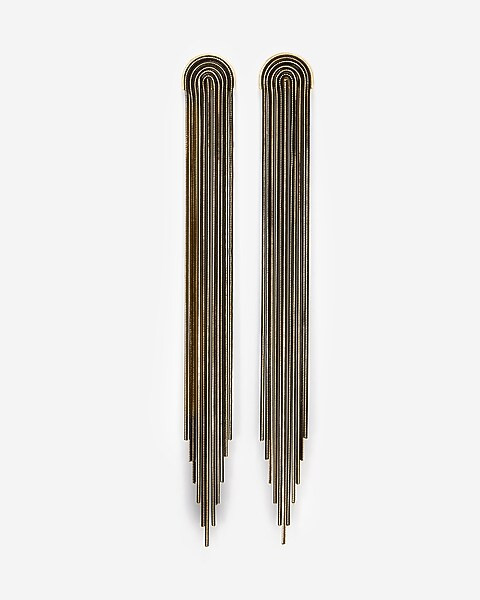 Black & Gold Large Fringe Drop Earrings | Express