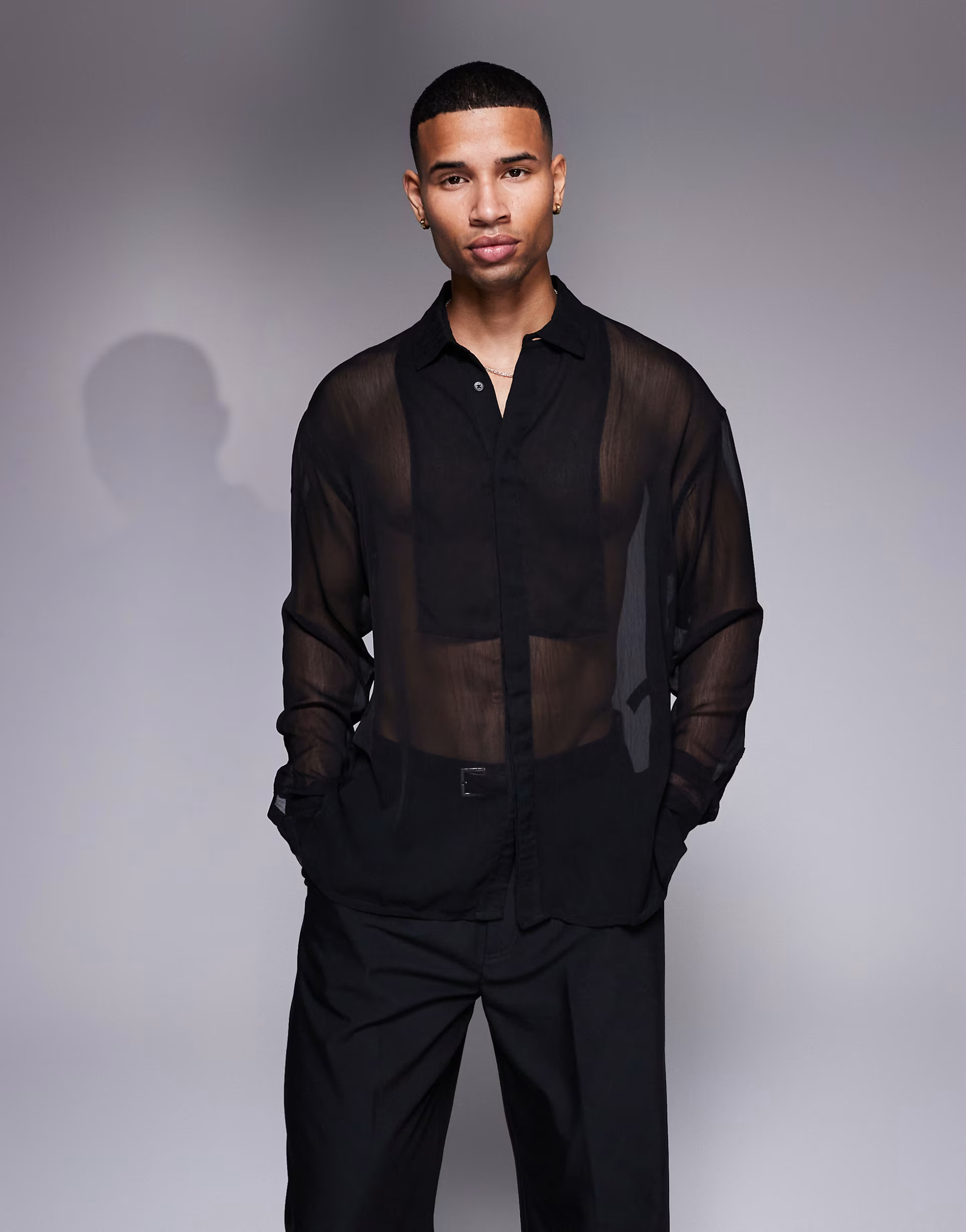 ASOS DESIGN sheer shirt with bib detail in black | ASOS (Global)