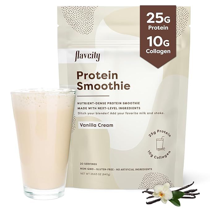 FlavCity Protein Powder Smoothie, Vanilla - 100% Grass-Fed Whey Protein Smoothie with Collagen (2... | Amazon (US)