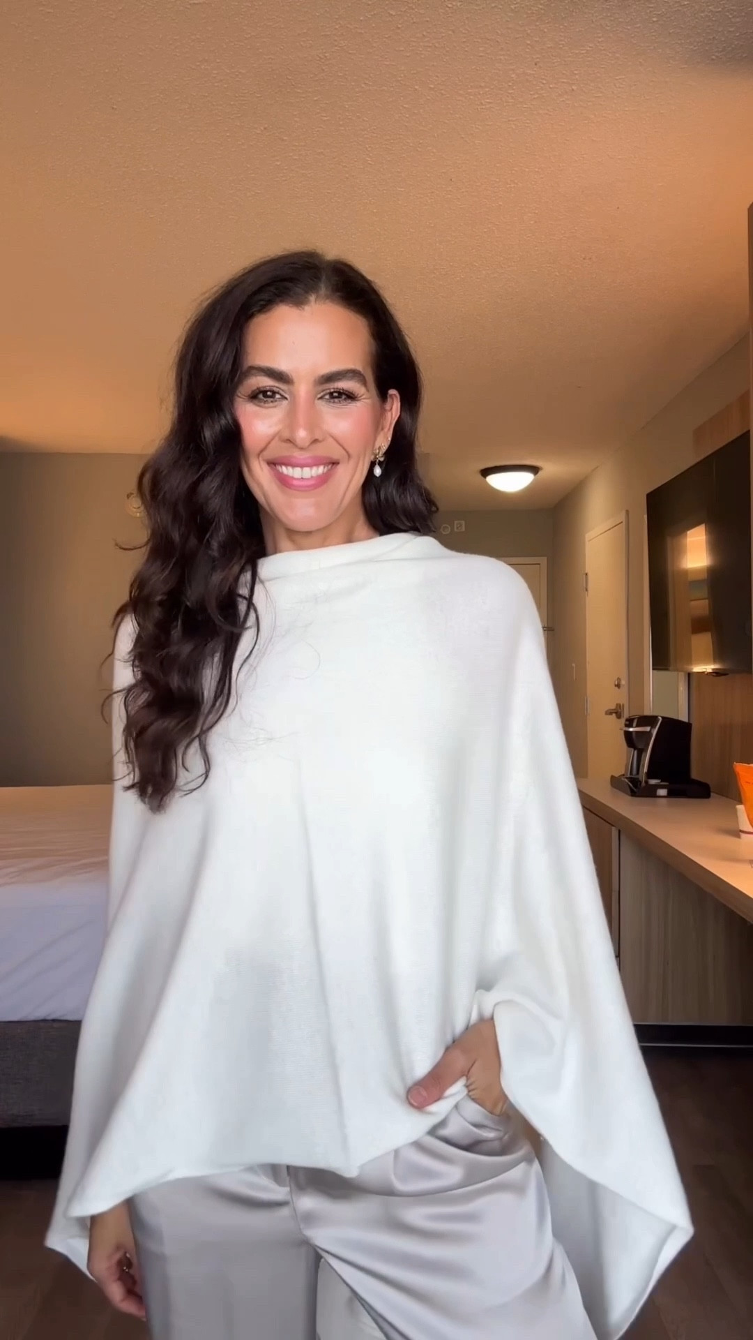 ‼️All sizing & details ⬇️
Size S in pants.
Lipstick is 320 hush hush 
Size as in bodysuit.
Valentino Belt us reversible black/brown
@Varley 
Adding similar cashmere scarf/wraps. #LTKMostLoved 

#LTKTravel #LTKootd #LTKOver40