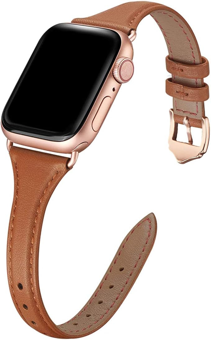 WFEAGL Leather Bands Compatible with Apple Watch 38mm 40mm 42mm 44mm, Top Grain Leather Band Slim... | Amazon (US)
