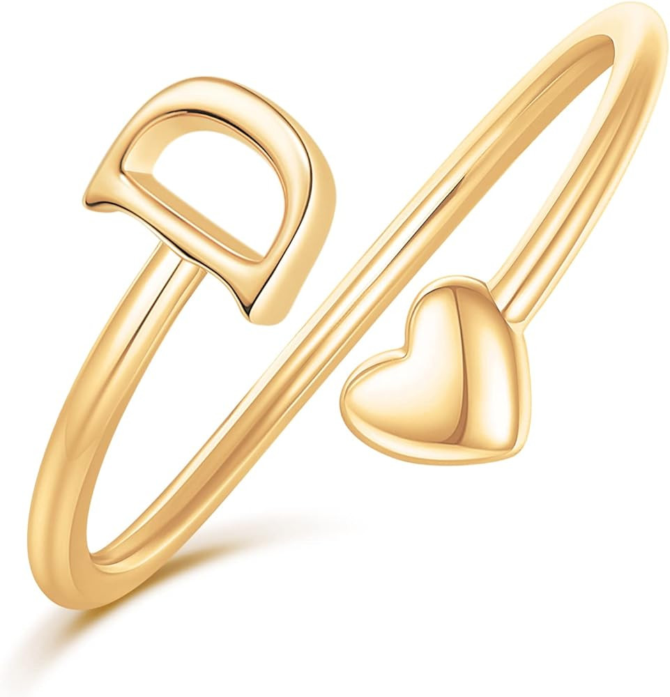 Valentines Day Gifts for Her - Heart Initial Rings for Women Teen Girls, Initial Heart Ring Stack... | Amazon (US)