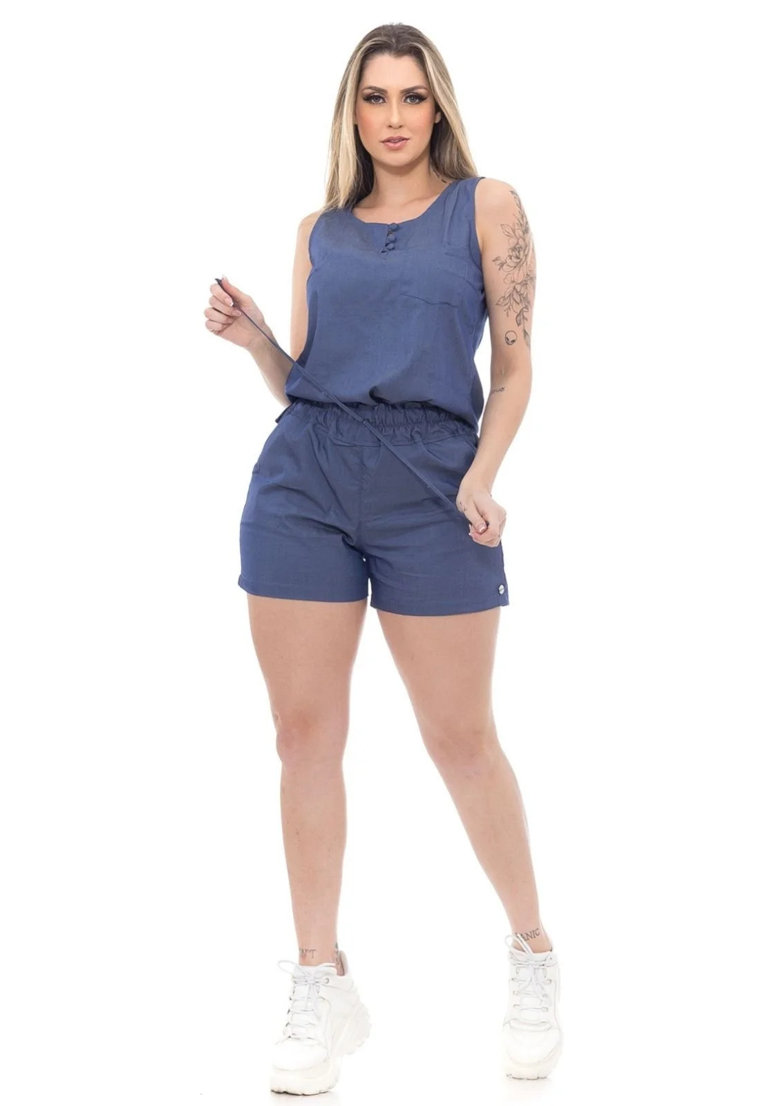 Conjunto Feminino Comfort Blue Blusa e Short Tencel Premium Cintura com elástico e ajuste Cordã... | Dafiti (BR)