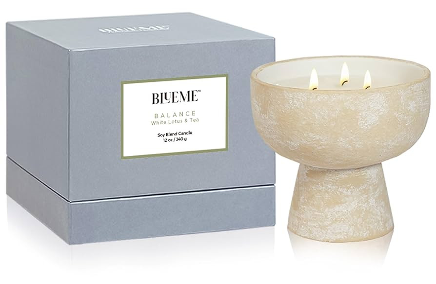 BLUEME Balance-White Lotus & Tea, 3 Wick, Refillable Wellness Candle, Contains Essential Oil, Sus... | Amazon (US)