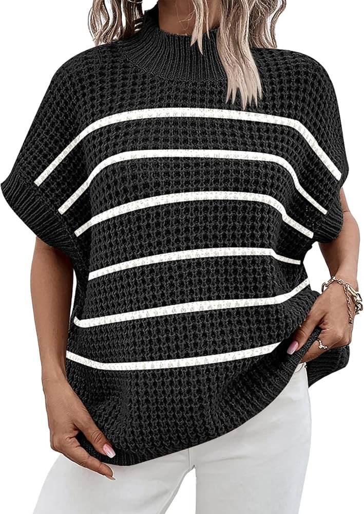 ANRABESS Womens Oversized Short Batwing Sleeve Sweater Mock Neck Casual 2024 Summer Fall Knit Sle... | Amazon (US)