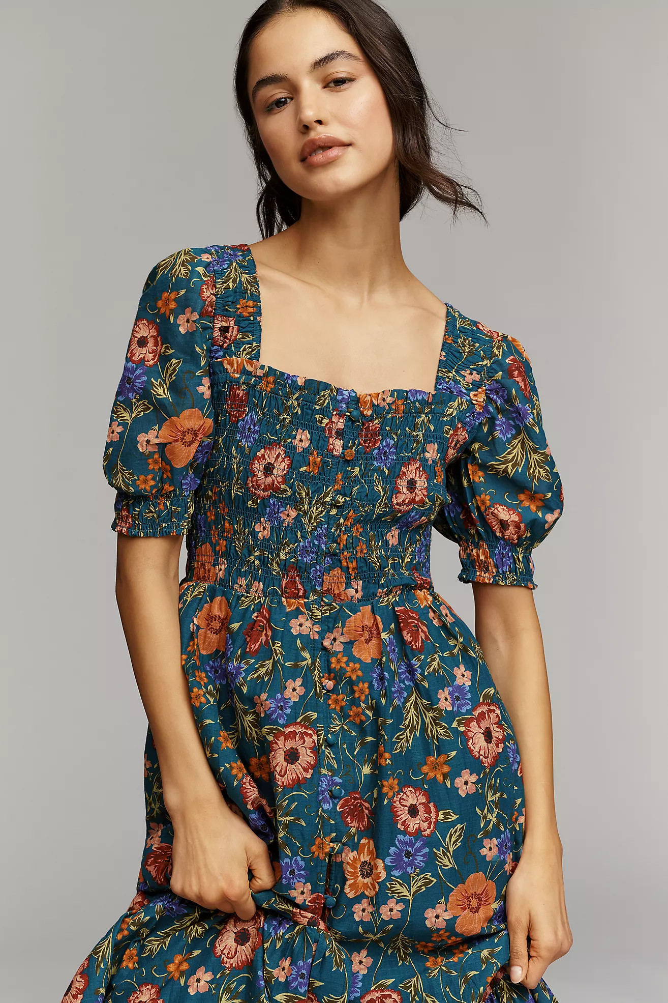 The Peregrine Cotton Puff-Sleeve Midi Dress | Anthropologie (US)