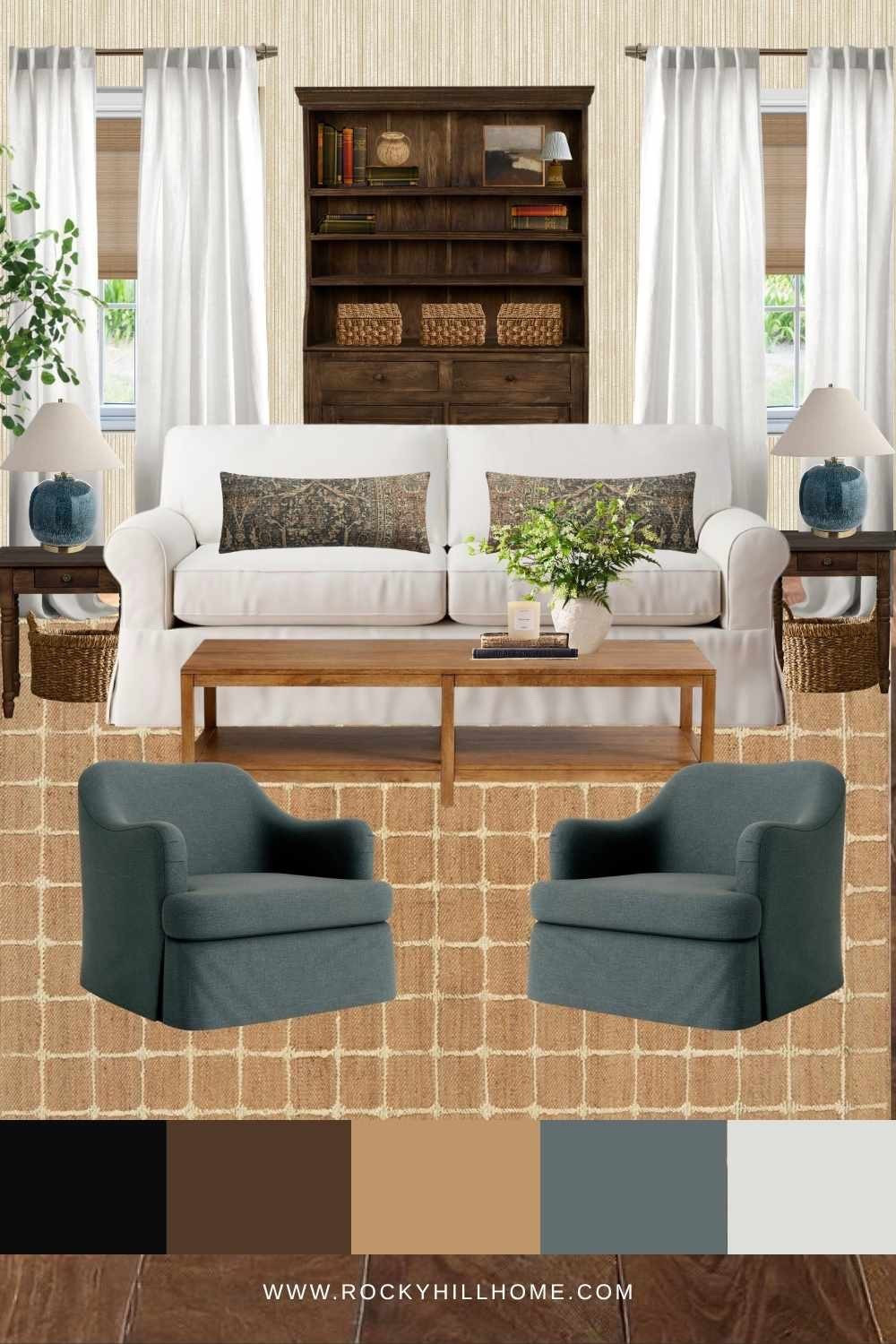 Classic New England style.
I layered a soft slipcovered white sofa from Pottery Barn with muted blue accent chairs, rich wood tones, and a warm patterned rug to create a cozy, timeless living room that feels collected—not coastal cliché.
Shop the look for:
✔️ White slipcovered sofa
✔️ Blue accent chairs
✔️ Warm wood coffee table + side tables
✔️ Blue table lamps
✔️ Neutral patterned rug
Follow for more modern traditional + cozy neutral home ideas.

#LTKHome #LTKSaleAlert #LTKSeasonal