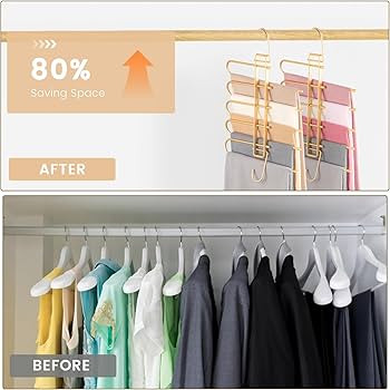 Pants Hangers Space Saving,Closet Hangers 5 Layers 2 Uses Multi Functional Pants Rack,Metal Heavy... | Amazon (US)