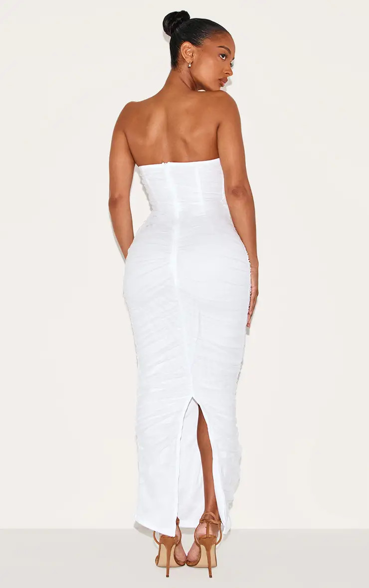 Shape White Mesh Corset Bandeau Maxi Dress | PrettyLittleThing US