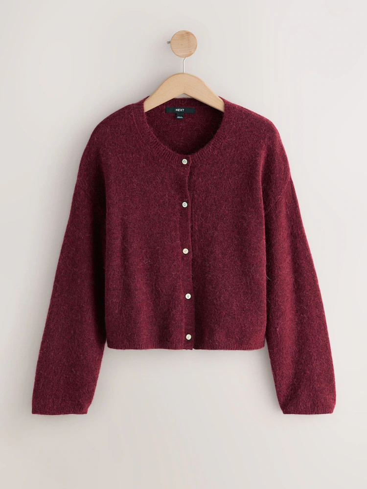 Berry Red Soft Touch Crew Neck Knitted Cardigan With Wool | Next EU