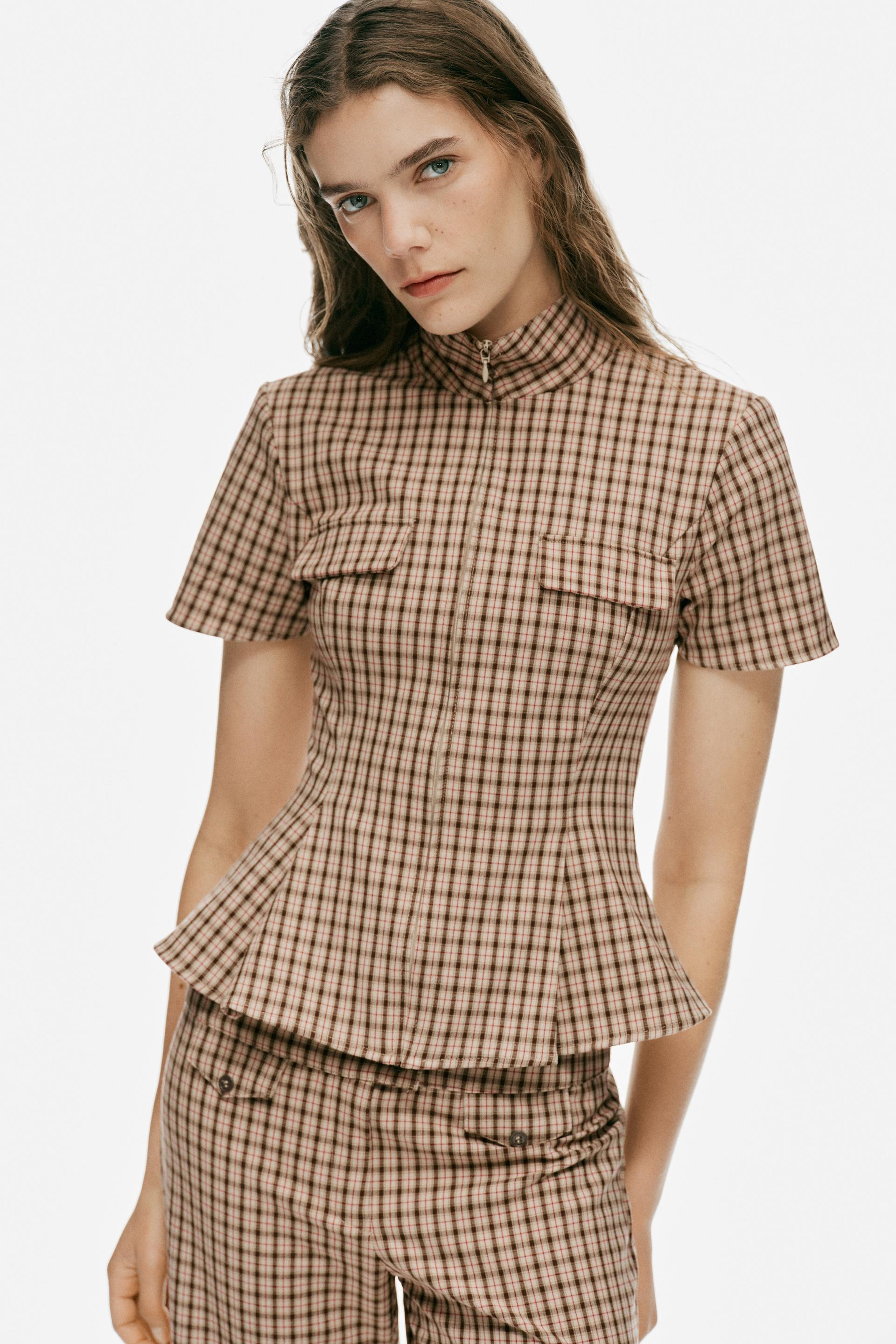 PLAID ZIP-UP TOP | Zara US