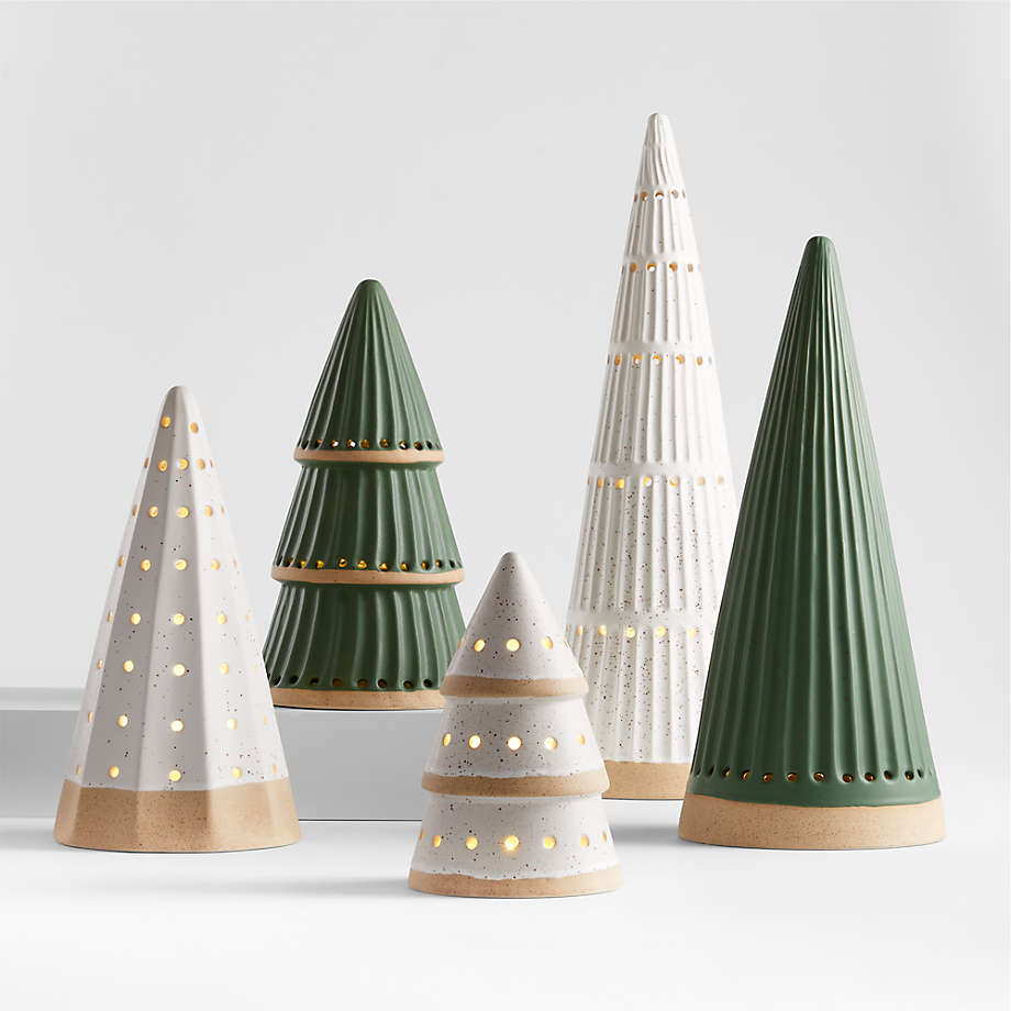 LED Ceramic Tree Decorations, Set of 5 Crate&Barrel Finds Crate&Barrel Deals Crate&Barrel Sales | Crate & Barrel