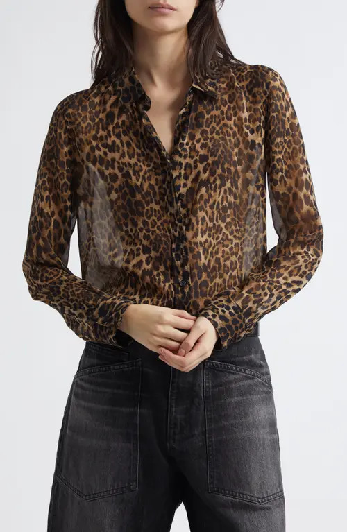 Nili Lotan Gaia Slim Fit Silk Shirt in Vintage Leopard Print at Nordstrom, Size Large | Nordstrom