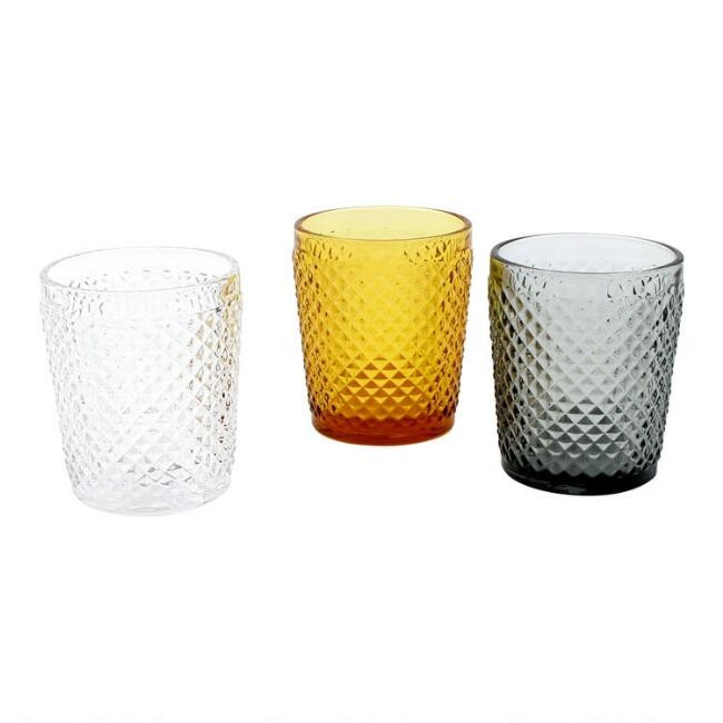 Diamond Pressed Glass Double Old Fashioned Glasses Set of 3 | World Market