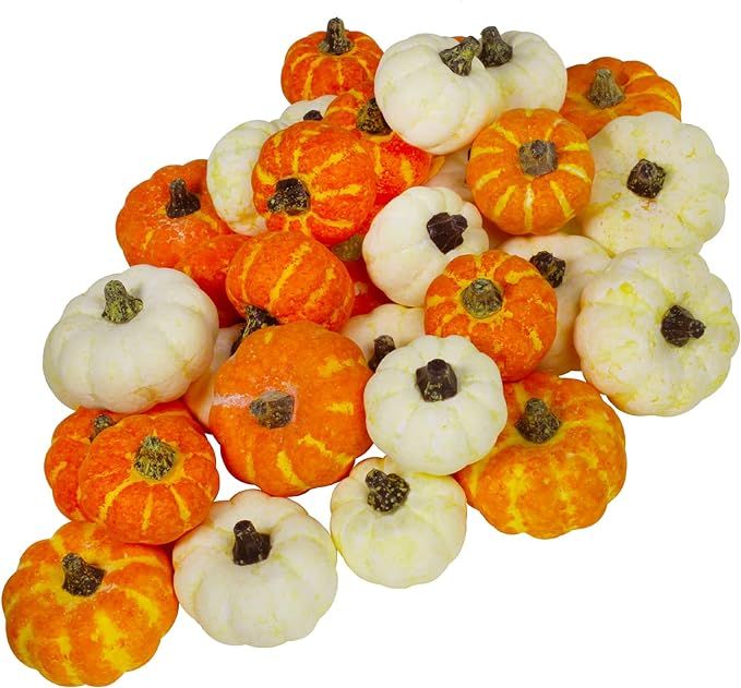 32 Pcs Assorted Artificial Baby Boo Mini Pumpkins Rustic Harvest Pumpkins with Maple Leaves Acorn... | Amazon (US)