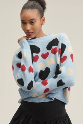 English Factory Crew-Neck Heart Icon Pullover Sweater | Anthropologie (US)