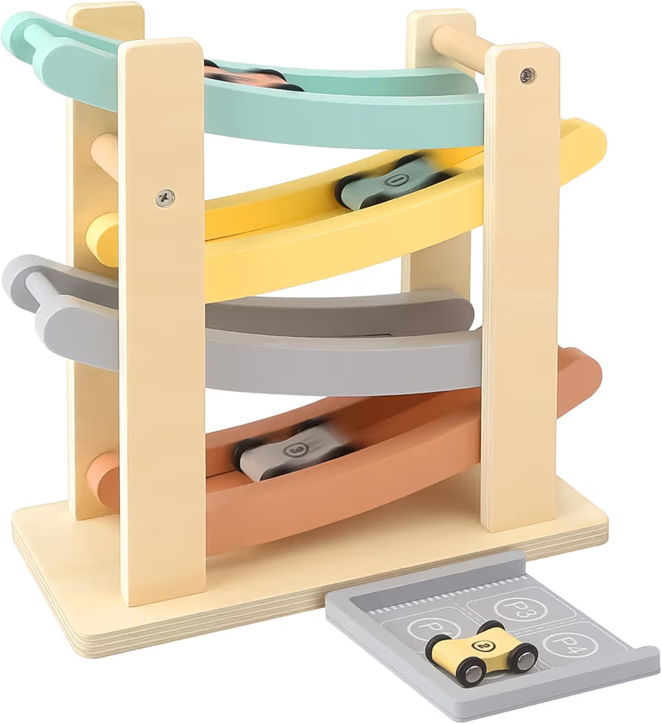 Joyreal Montessori Toys for 1 2 Year Old Boys and Girls - Soft Color Wooden Car Ramp Race Track S... | Amazon (US)