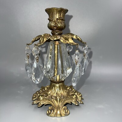 Vtg L&L WMC 1973 Brass & Glass Regency 6.5” Candlestick Holder Hanging Crystals  | eBay | eBay US