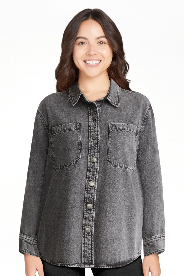 Time and Tru Women's Denim Overshirt with Long Sleeves, Sizes XS-XXXL | Walmart (US)