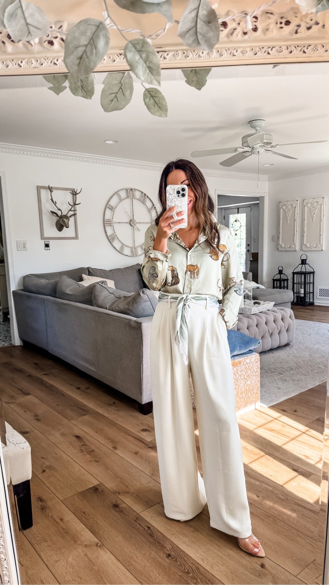 Small satin top. Small beige trousers.

#LTKOver40 #LTKPetite #LTKWorkwear