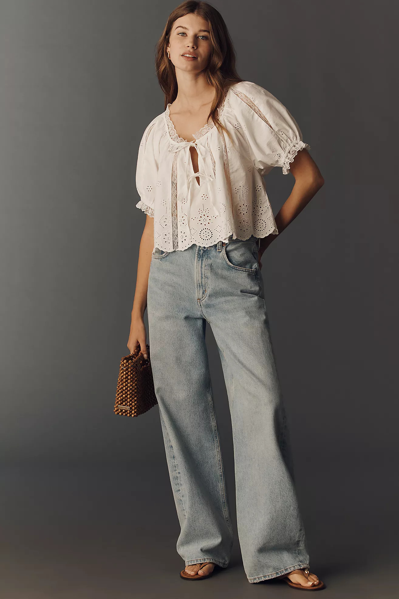 By Anthropologie Embroidered Puff-Sleeve Swing Top | Anthropologie (US)