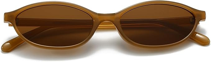 Retro Oval Sunglasses for Women Trendy Oval Narrow Cat Eye Sunnies 90s Vintage Shades | Amazon (US)