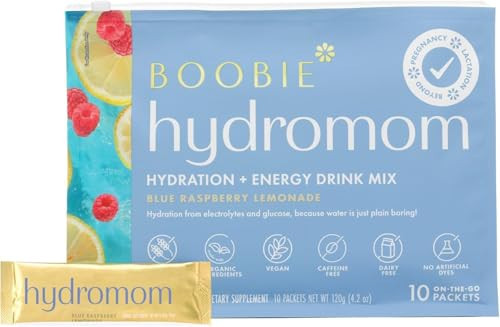 Boobie Hydromom Superfood Electrolyte Drink Mix, Blue Raspberry Lemonade | Refreshing Energy & Hydration Boost for Mamas | On-The-Go & Travel Essentials for Pregnancy, Lactation, & Beyond, 10 Packets | Amazon (US)
