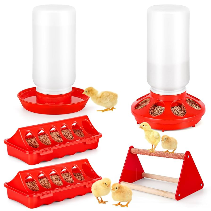 Chick Feeder and Waterer Kit, Plastic Baby Chicken Feeder and Waterer Set with Chick Perch | Amazon (US)